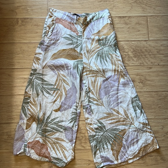 Tahari spring summer resort palm printed linen pants - Picture 1 of 9